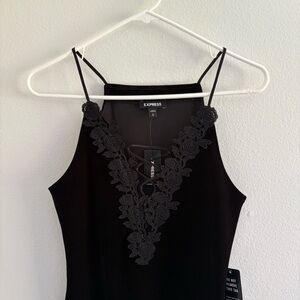 NWT: Express • Black Velvet Bodysuit with Floral Lace
